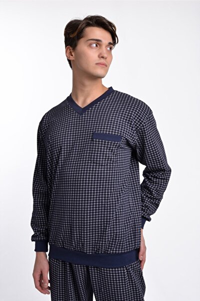 AYSUN TEKSTİL Ποιοτικό Vyaka βαμβακερό ύφασμα με μανσέτες με ραβδώσεις στη μέση και τα πόδια Ανδρικό σετ πιτζάμες