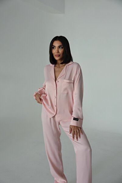 COCCOLARSI Sentimenti Perfetti Pudra Floş Saten Uzun Pijama Takımı