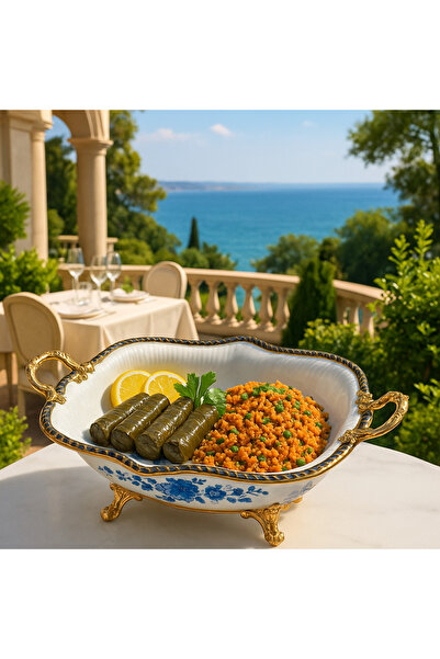 Veliday Davet Ayaklı Sunumluk 31 cm* 26 cm - Porselen Ayaklı Sunum Tabağı | Pasta ve Tatlı Servis Standı