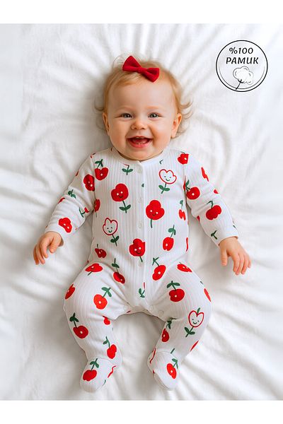 GizaKids 100% Cotton Baby Girl Booties Jumpsuit