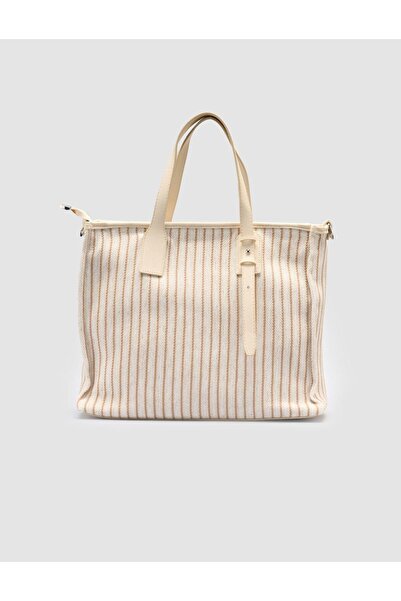 Cabani Striped Linen Beige - Black Women's Bag