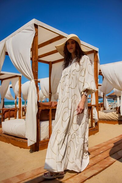 LOCCO Γυναικεία κρέμα φορέματος με χρυσή ραφή