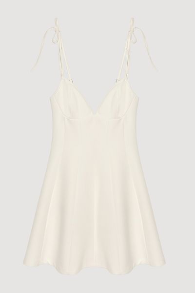 Quzu Heart Collar Tie-Up Mini Dress Ecru