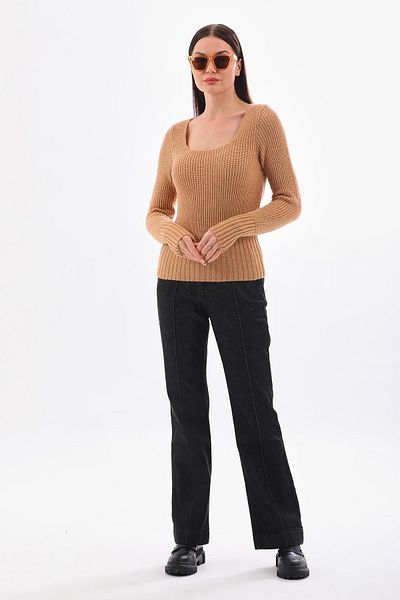Barbara Baileys Beige Thessaloniki Knitted Square Collar Women's Sweater