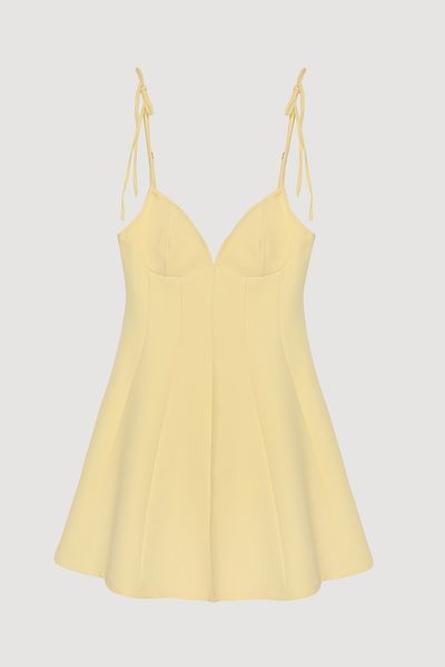 Quzu Heart Collar Tie-Up Mini Dress with Rope Strap Yellow