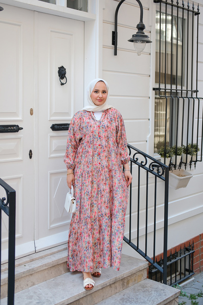 LOCCO Women's Floral Patterned Dress Salmon