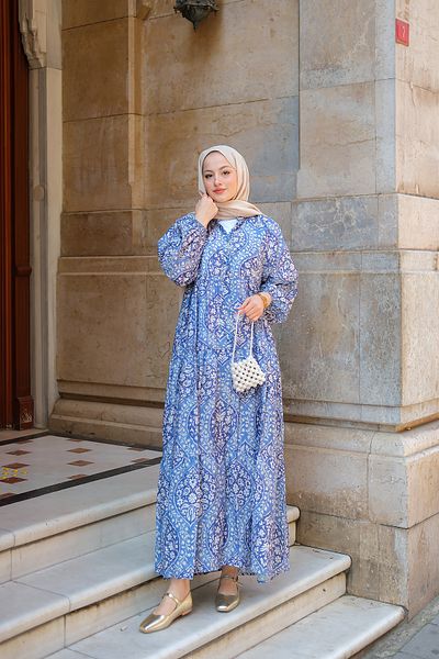 LOCCO Rochie de damă cu model Buğlem Albastru