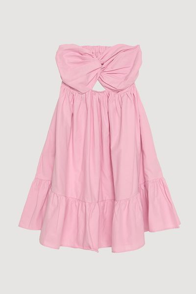 Quzu Front Knot Detailed Back Low-Cut Strapless Mini Dress Pink