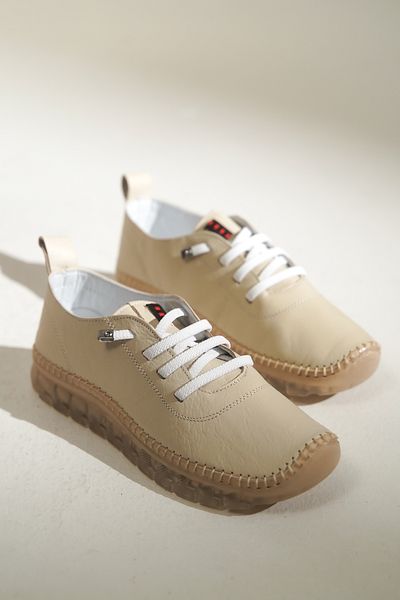 lovitto Soft Sole Inside and Outside Genuine Leather Women's Cream Shoes