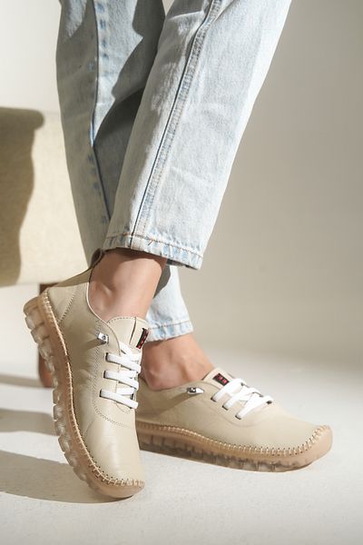 lovitto Soft Sole Inside and Outside Genuine Leather Women's Cream Shoes