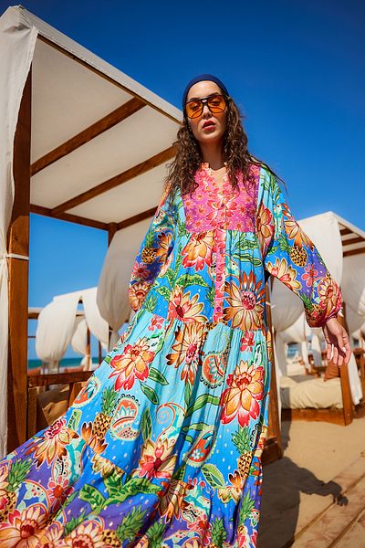 LOCCO Rochie de damă cu modele florale albastră