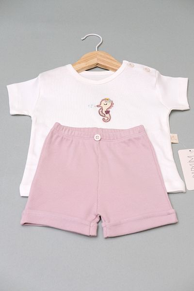 BABYLİM Seahorse Embroidered T-Shirt and Shorts 2-Piece
