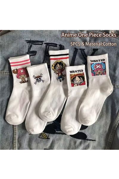 Choice 5pcs 5pcs Wa Zi Hzw 5pair Anime One Piece Socks Cartoon Luffy Chopper Student Cotton White Long Shor