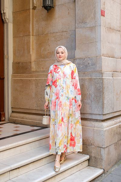 LOCCO Rochie de damă cu model trandafir pastel portocaliu