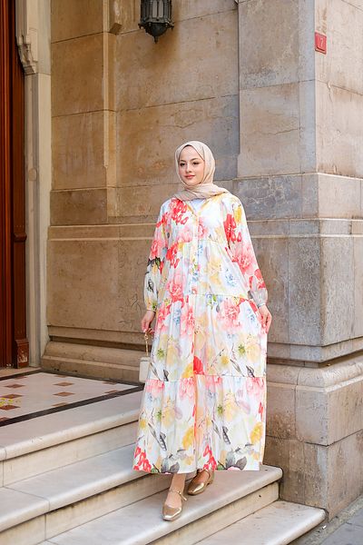 LOCCO Rochie de damă cu model trandafir pastel portocaliu