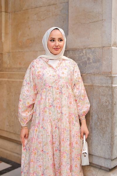 LOCCO Women's Floral Patterned Dress Powder