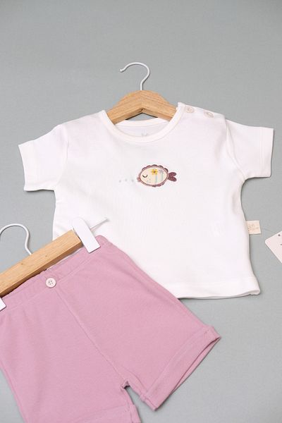 BABYLİM Fish Embroidered T-Shirt and Shorts 2-Piece