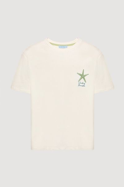 Quzu Starfish Back Printed T-Shirt Ecru