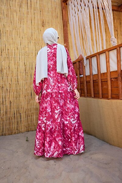 LOCCO Women's Tie Dye Pattern Dress Fuchsia