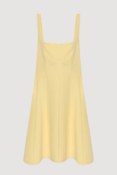 Quzu Square Neck Mini Dress with Ribbon Detail on the Back Yellow