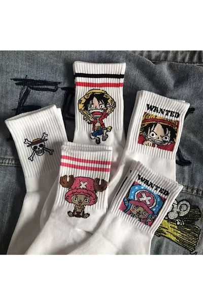 Choice 5pcs 5pcs Wa Zi Hzw 5pair Anime One Piece Socks Cartoon Luffy Chopper Student Cotton White Long Shor