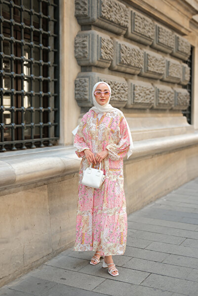 LOCCO Γυναικείο Vintage Φόρεμα με Floral σχέδιο Ροζ