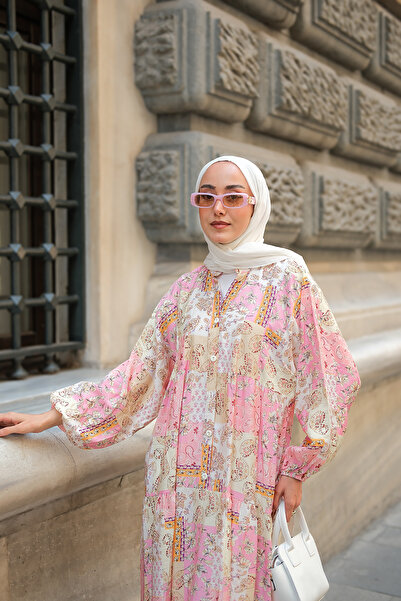 LOCCO Γυναικείο Vintage Φόρεμα με Floral σχέδιο Ροζ