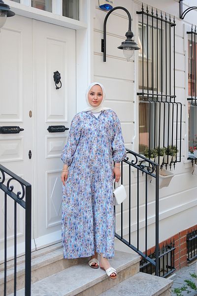 LOCCO Rochie de damă cu modele florale albastră