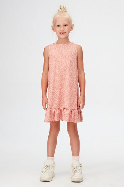 LOVETTI Salmon Clover Pattern Girls' Ruffled Bell Skirt Dress