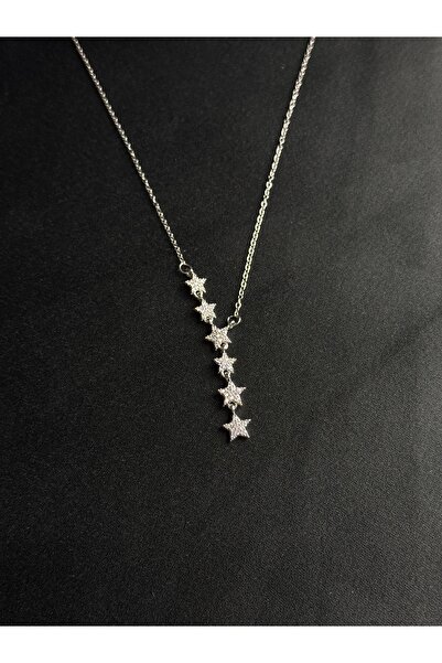 youngsem Kayan Yıldızlı Gümüş Rodyumlu Y Kolye Parlak Zirkon Taşlı