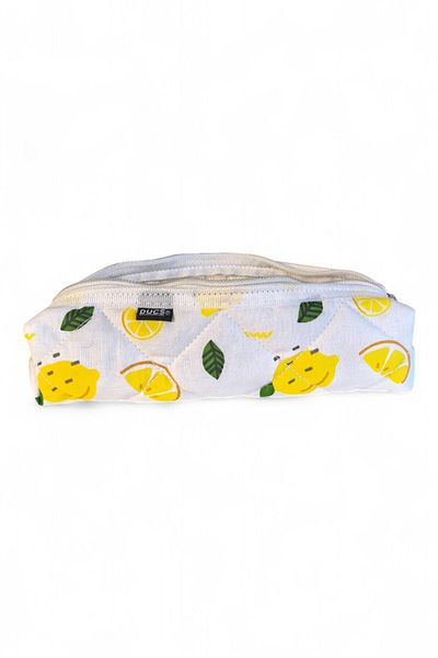 DUCS Lemon Patterned Pencil Case 100% Cotton Gingham Quilted Stitched -Dcs-391
