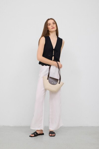 Shule Bags Maia Handmade Hasır Omuz Çantası Krem