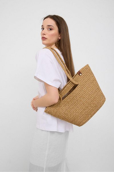 Shule Bags Santa Mink χειροποίητη ψάθινη τσάντα ώμου