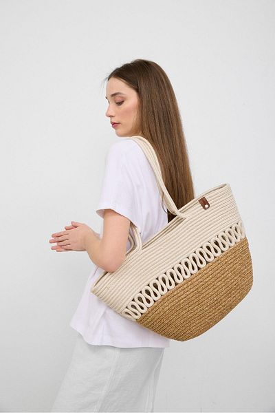Shule Bags Geantă de umăr din paie Miami, cremă
