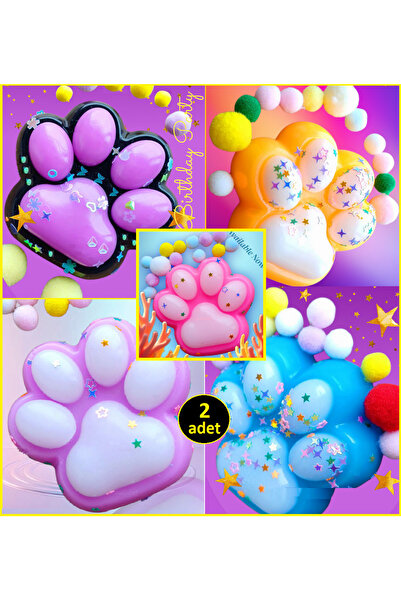 OYUNCAKSAHİLİ Fufu Squishy Kedi Patisi 2 Adet Birden Simli Boncuklu Sukuşi Uz...