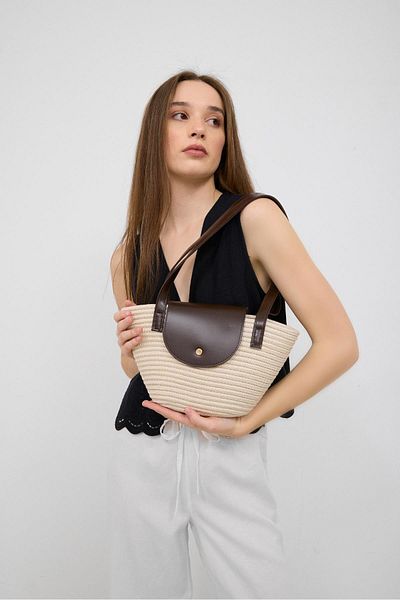 Shule Bags Geantă de umăr din paie Maia, cremă