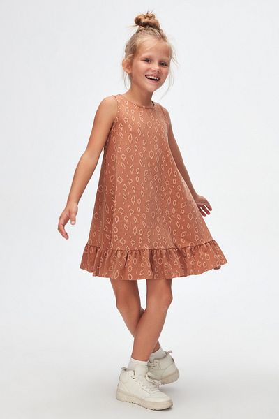 LOVETTI Brown Drop Pattern Girl's Ruffled Bell Skirt Dress