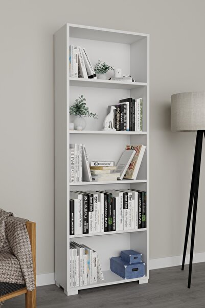 midoser Lucas Serisi Mat Beyaz 5 Raflı Kitaplık