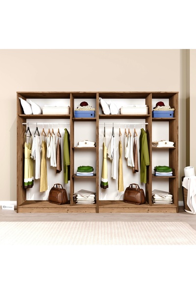 midoser Kardelen Serisi Atlantik Çam 6 Kapaklı 10 Raflı 240 Cm Elbise Dolabı-...