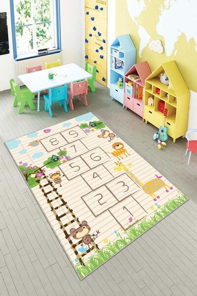 on the clouds Bej Seksek Desenli Yıkanabilir Kaymaz Taban Leke Tutmazbebek Ve...