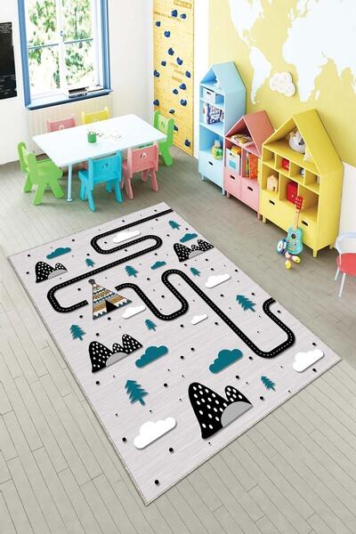 on the clouds Gri Çadır Ve Trafik Yollu Yıkanabilir Kaymaz Taban Leke Tutmazb...