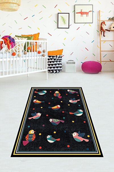 on the clouds Rengarenk Kuş Desenli Dijital Baskı Yıkanabilir Kaymaz Taban Ço...