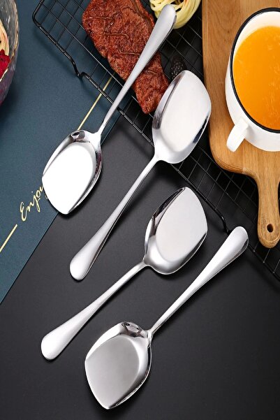 Rosemor Set of 4 Luxury Serving Spoons Large Size Stainless Steel Spoons Salad Pastry Food Serving Kitchen Spoons