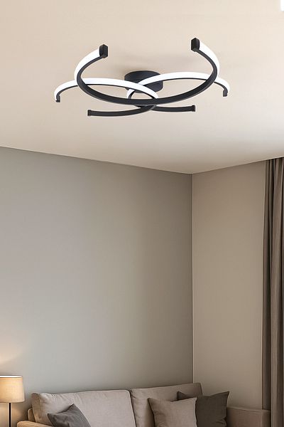 Fer Avize Noris Modern Design Black Color Living Room Kitchen Hall White Led 3-Piece Chandelier