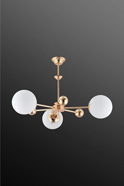 İstanbul Avize Nairobi 3'lü Gold Beyaz Glop Camlı Avize