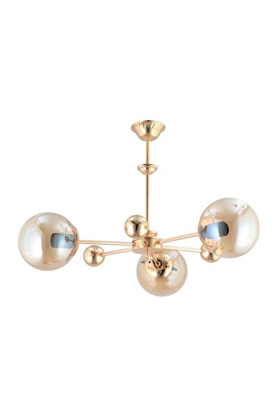 İstanbul Avize Nairobi 3'lü Gold Sarı Glop Camlı Avize