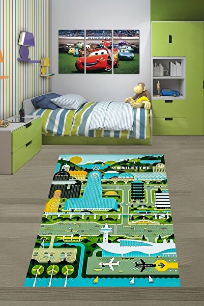 on the clouds Trafik Oyun Halısı Yol Desenli Uçaklı Dijital Baskı Yıkanabilir...