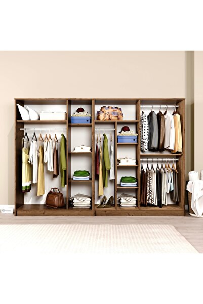midoser Kardelen Serisi Atlantik Çam 7 Kapaklı 10 Raflı 260 Cm Elbise Dolabı - Gardırop Seti