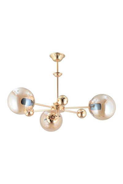 İstanbul Avize Nairobi 3'lü Gold Sarı Glop Camlı Avize