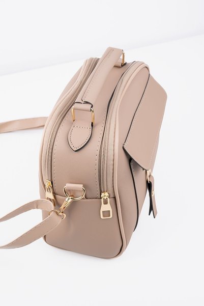 LNR POLO Women's Mink Lacost Leather 3-Compartment Adjustable Strap Hand and Shoulder Bag
